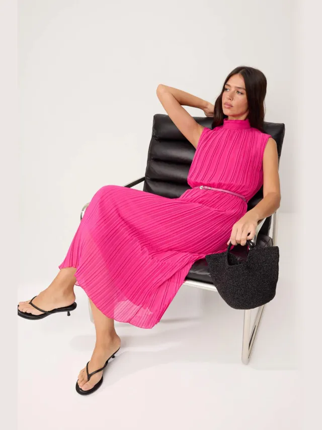 Trendyol TRENDYOLMİLLA Dames Roze Effen Midi Mouwloos Avond / Dagelijks Recht Jurken Fuchsia