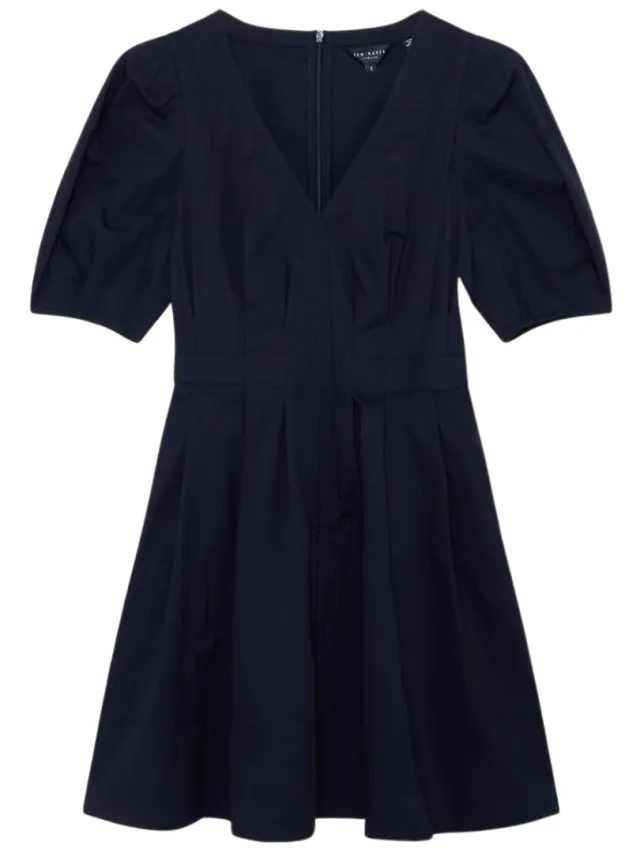 Ted Baker Uvita Mini-jurk Met Pofmouwen En V-hals In Marineblauw Antraciet