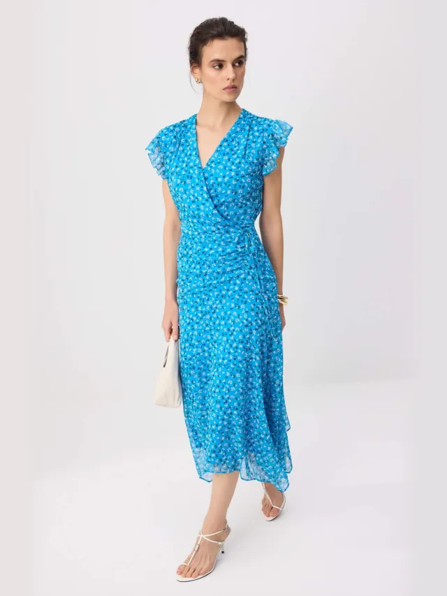 Trendyol TRENDYOLMİLLA Dames Blauw Bloemen Maxi Kort A-lijn Jurken