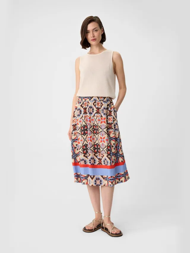 Comma female - Uitlopende midirok van viscoseblend met all-over print lichtoranje