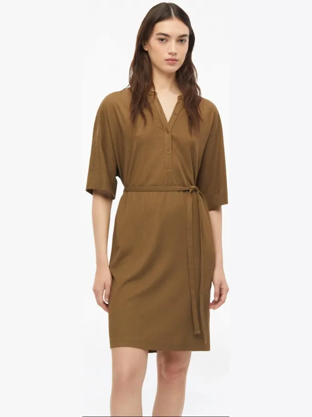 S.Oliver female - Gestructureerde jersey jurk met riem en knoopsluiting donkerbruin