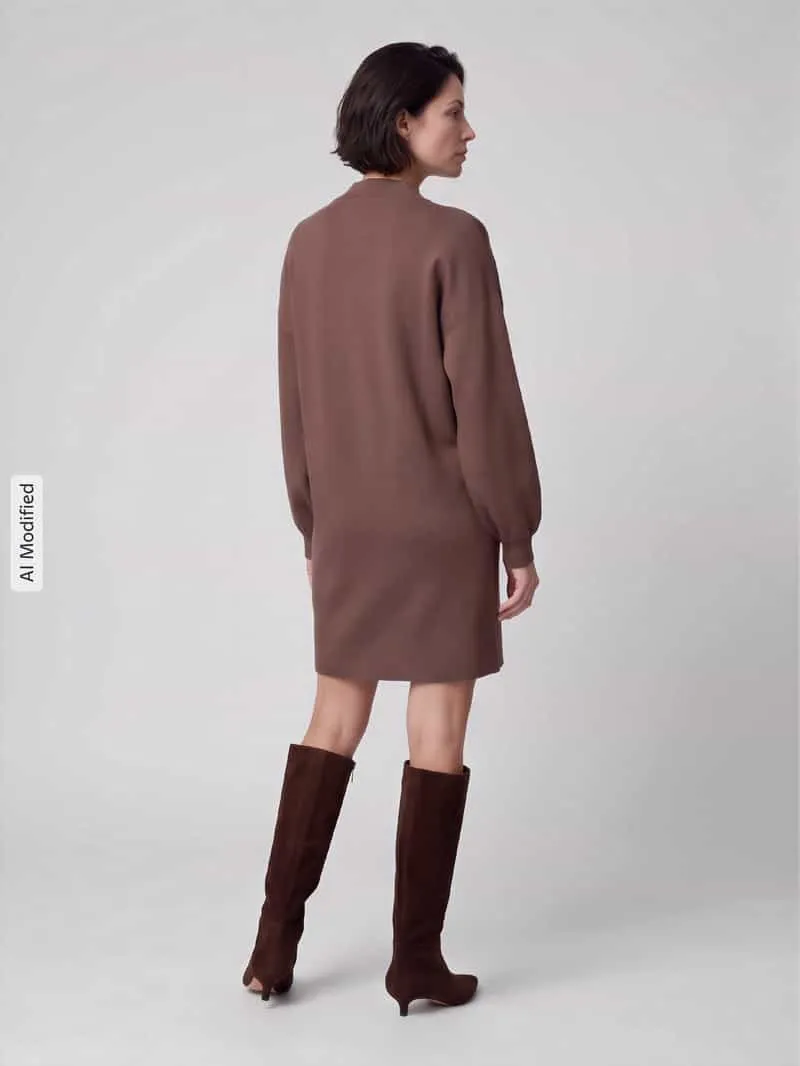 Vero Moda relaxed fit tricotjurk van viscosemix model 'NANCY' middenbruin, foto 3