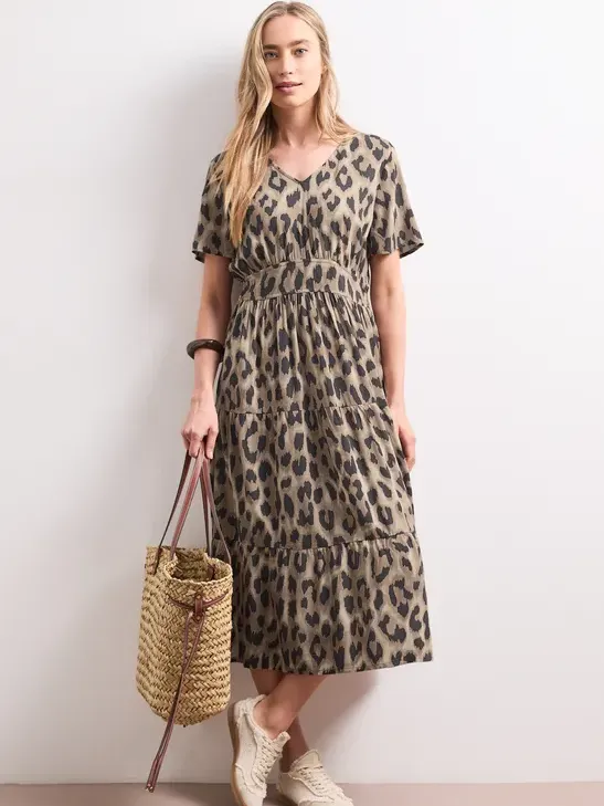 Street One Midi-jurk met print en smokdetail Beige