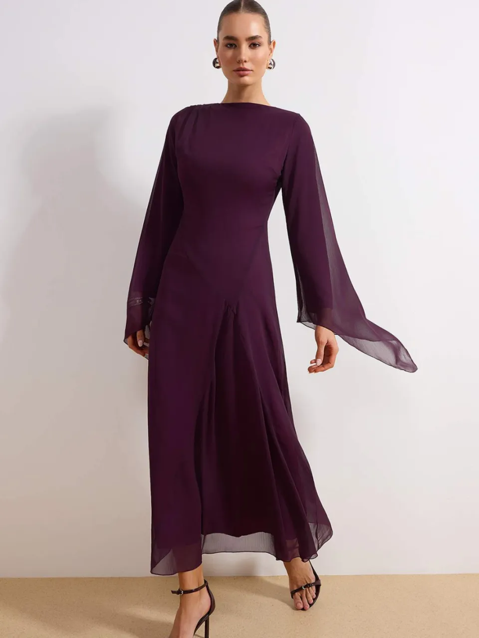 Trendyol Modest Dames Paars Effen Maxi Lang Stijlvol/Avond Recht Modest Jurken