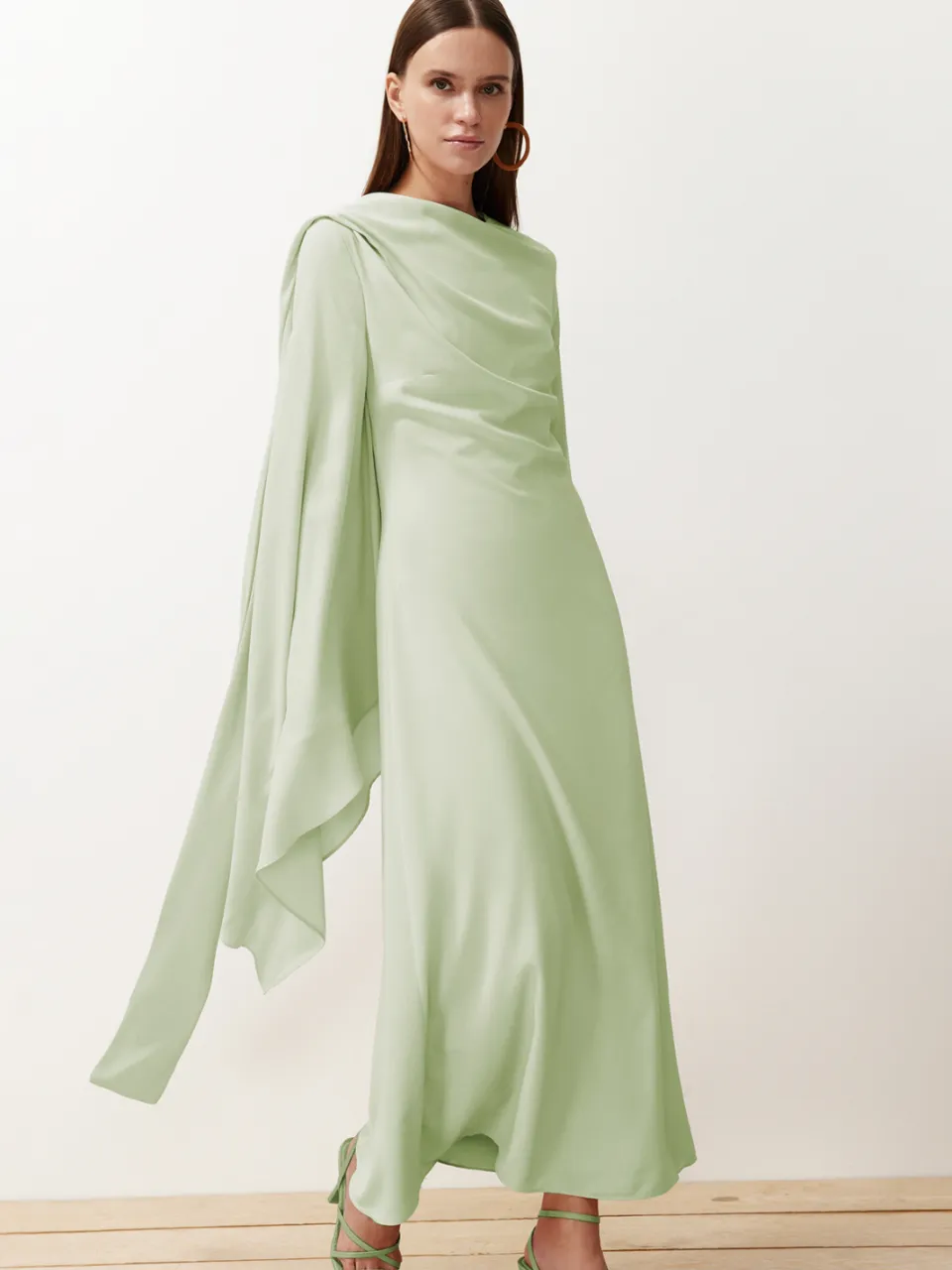 Trendyol Modest Dames Groen Effen Maxi Lang Stijlvol/Avond Recht Modest Avond Jurken, foto 2
