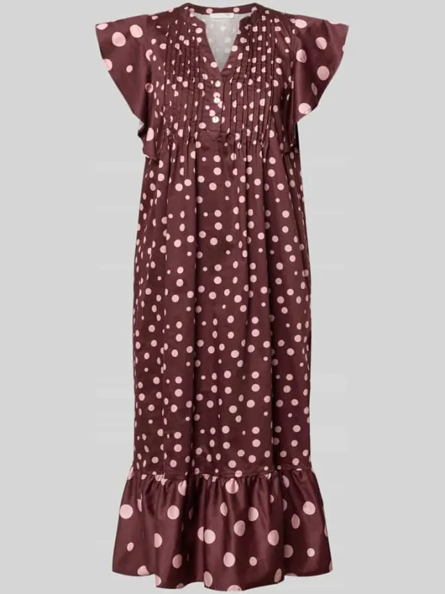 Christian Berg Woman relaxed fit midi-jurk met plooien chocoladebruin, foto 2
