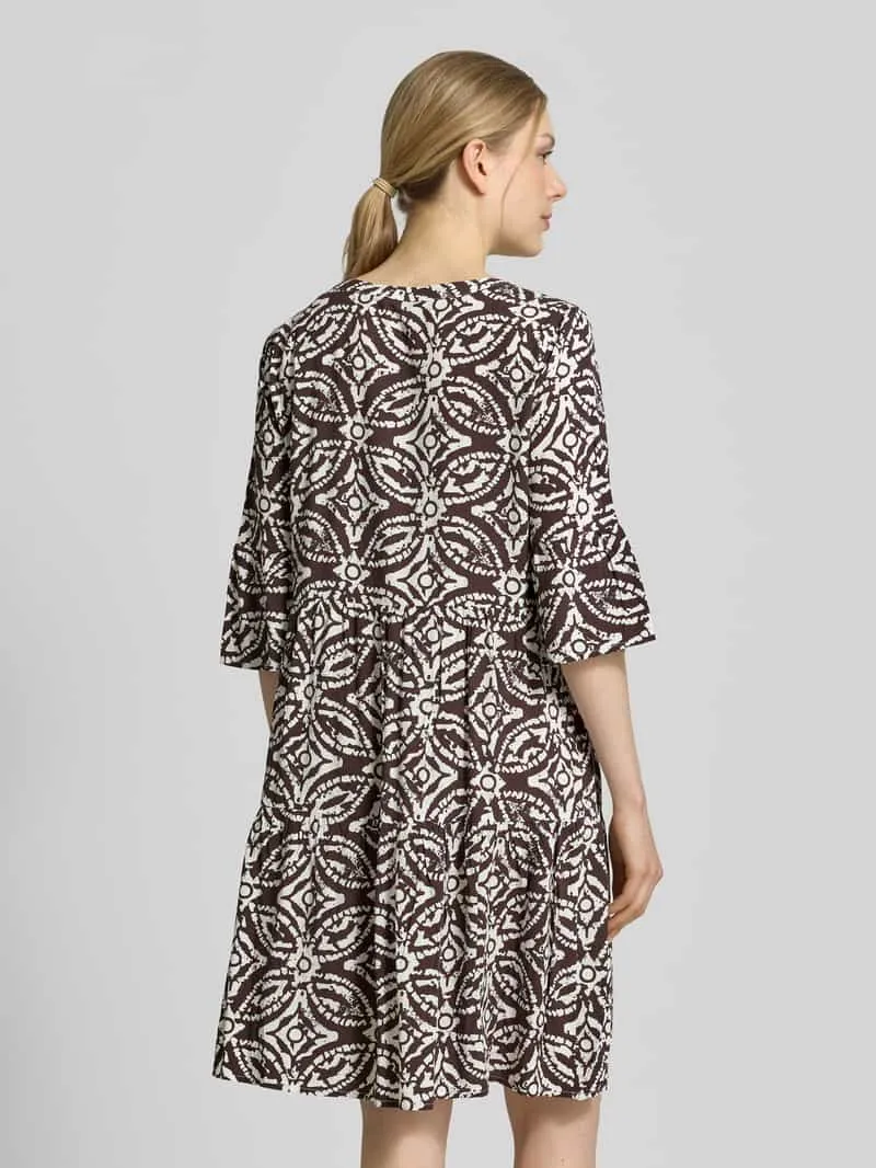 Christian Berg Woman Selection regular fit mini-jurk van 100% viscose met tegelprint donkerbruin, foto 3