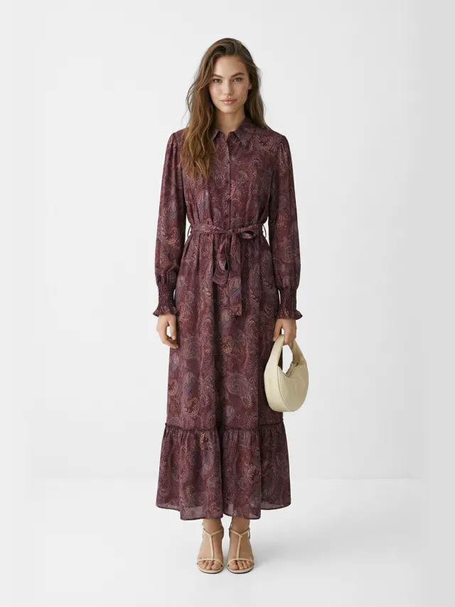 Trendyol Modest Dames Paars Paisley Maxi Lang A-lijn Modest Jurken Rood