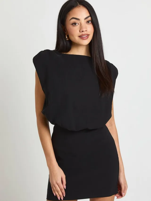 boohoo Dames Bengaline Mouwloze Jurk Met Schoudervullingen zwart, foto 2