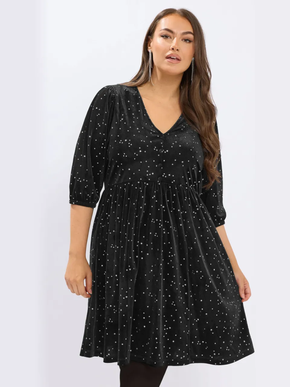 Yours Zwarte Velours Minijurk Met Sterrenprint Black