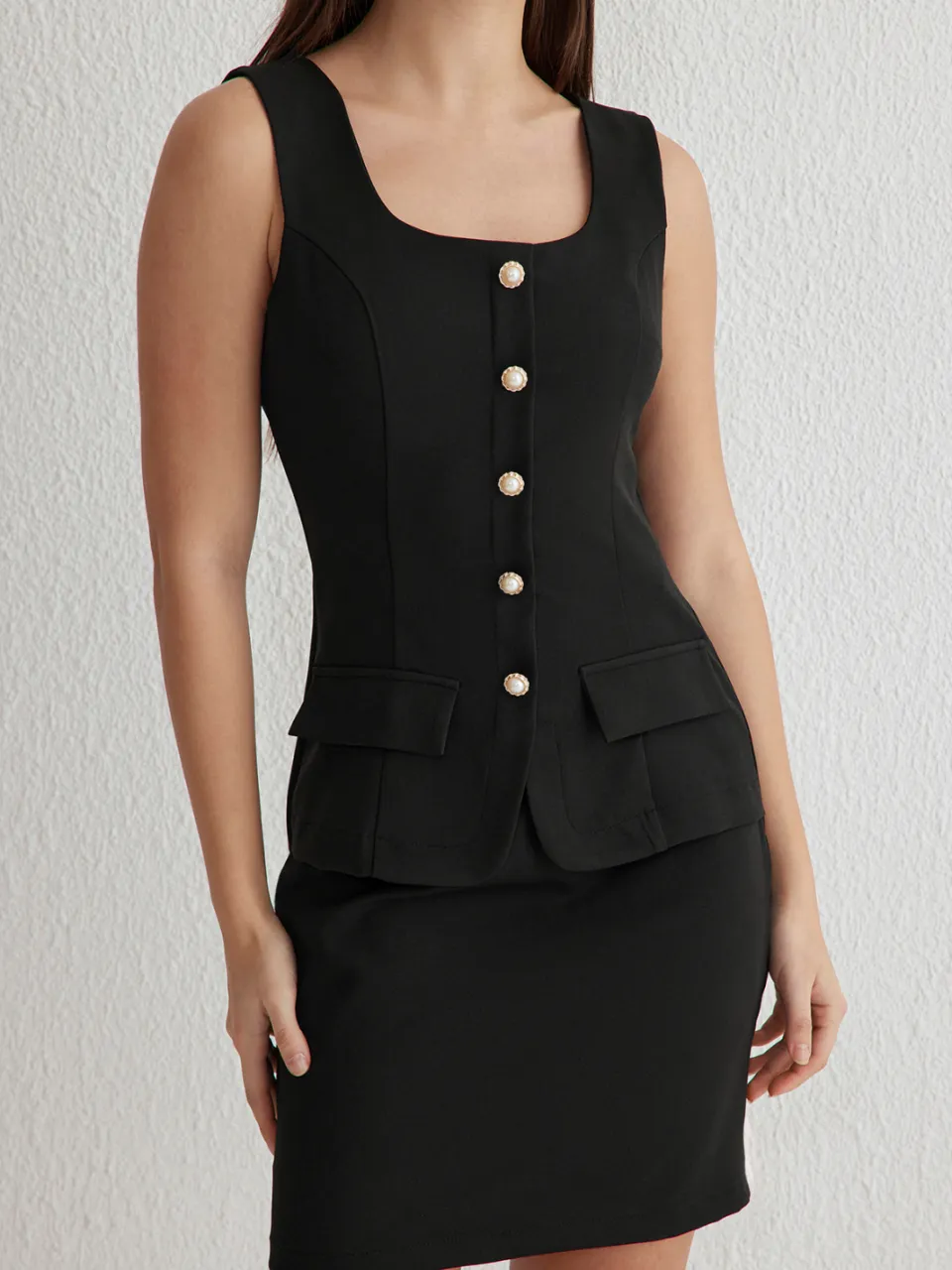 Trendyol TRENDYOLMİLLA Dames Zwart Effen Kort / Mini Mouwloos Zakelijk Bodycon Jurken, foto 2