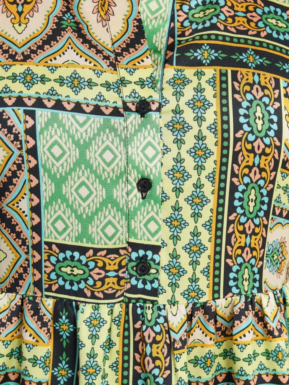 Yours Groene Patchwork Jurk Met Halve Knoopsluiting, foto 3