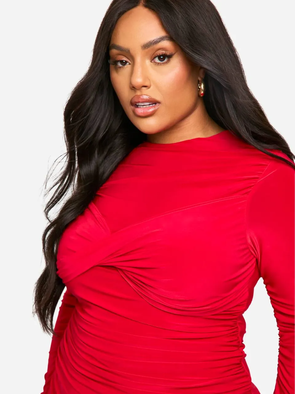 boohoo Dames plus slinky Twist Detail Gerimpelde Mini Jurk rood, foto 4