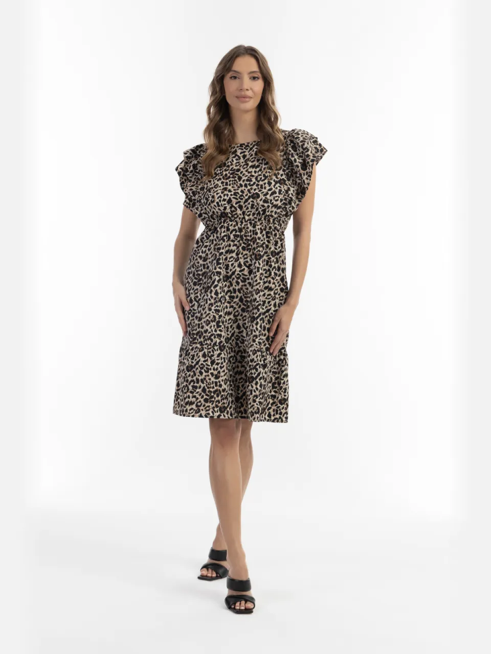 Faina Midi-jurk met luipaardprint Dames beige leo Dierenprint