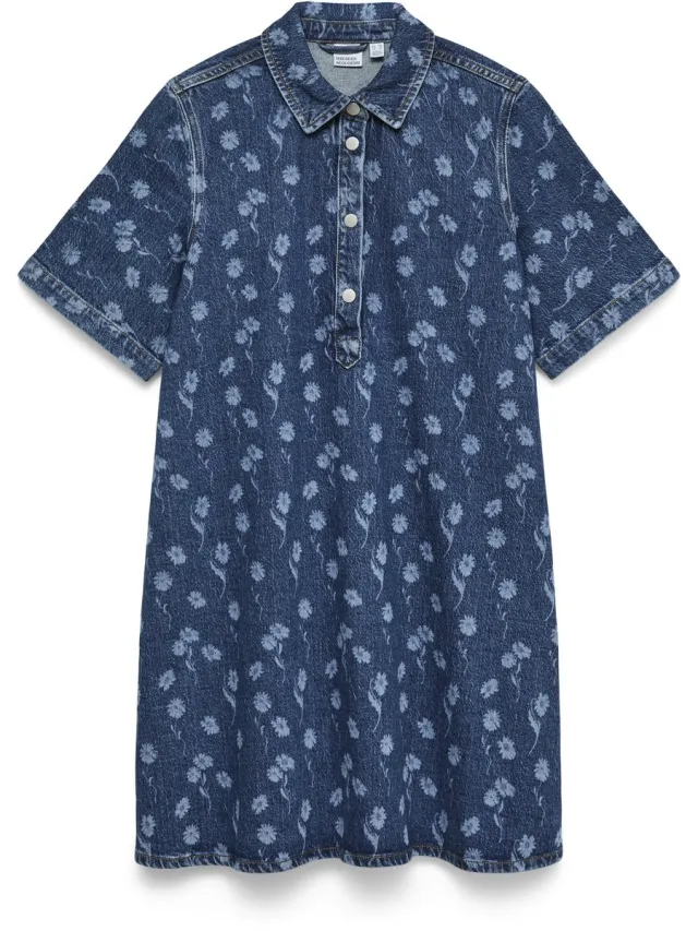 Vero Moda VMOCINA SS LASER DENIM DRESS - Dames - Mini jurken Medium Blue Denim