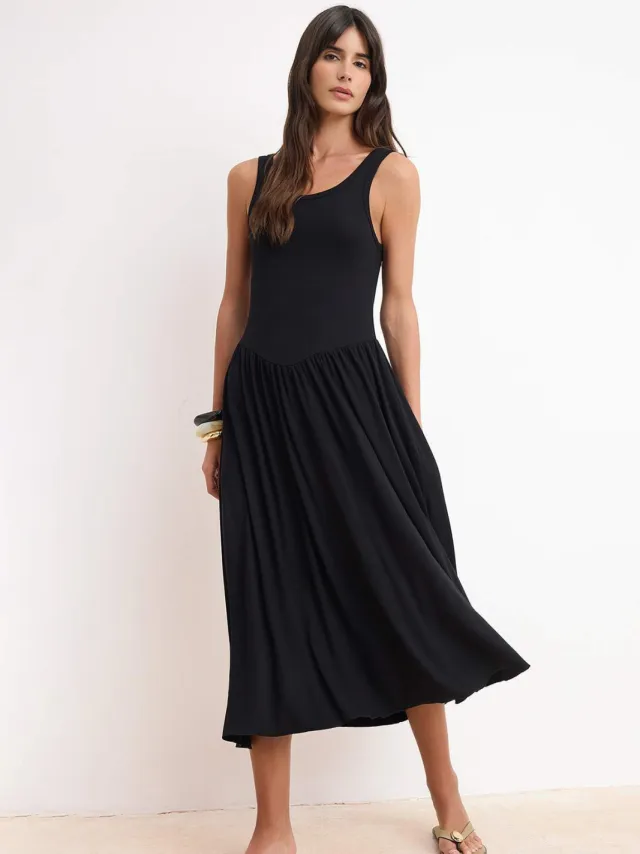 Turkishsouq Platte, mouwloze maxi-skaterjurk voor dames Zwart