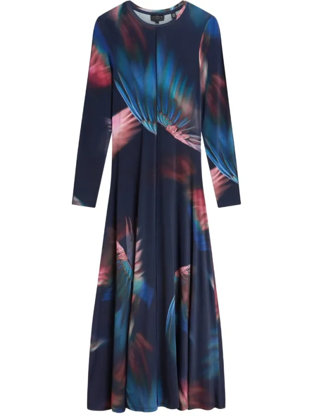 Ted Baker Georii Bedrukte, Soepelvallende Jersey Jurk Met Lange Mouwen In Marineblauw