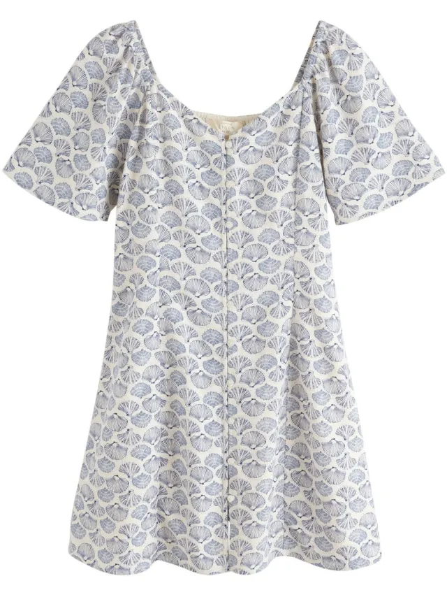 Next Dames - Mini-jurk met fladdermouwtjes - Wit White/Blue Shell Print