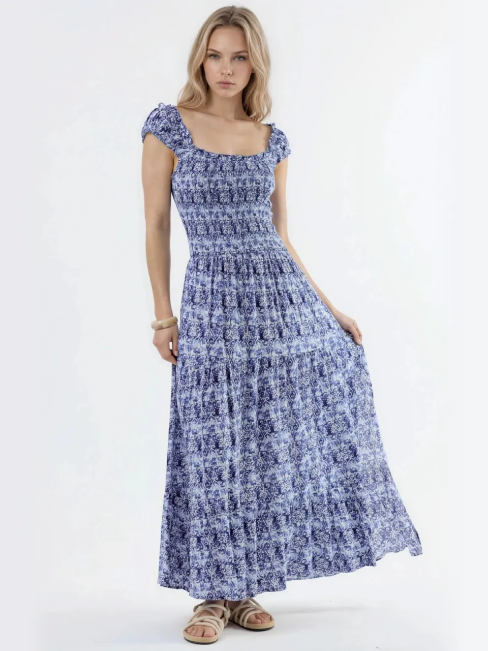 Busem Paisley Print Maxi Jurk met Vierkante Kraag Marineblauw