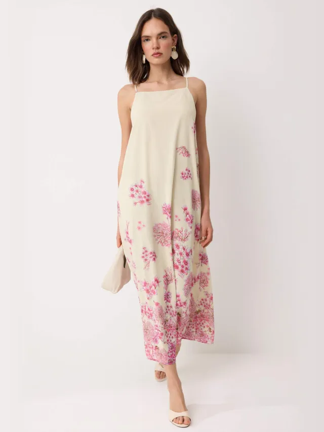 Trendyol TRENDYOLMİLLA Dames Meerkleurig Bloemen Maxi Mouwloos Recht Jurken Veelkleurig