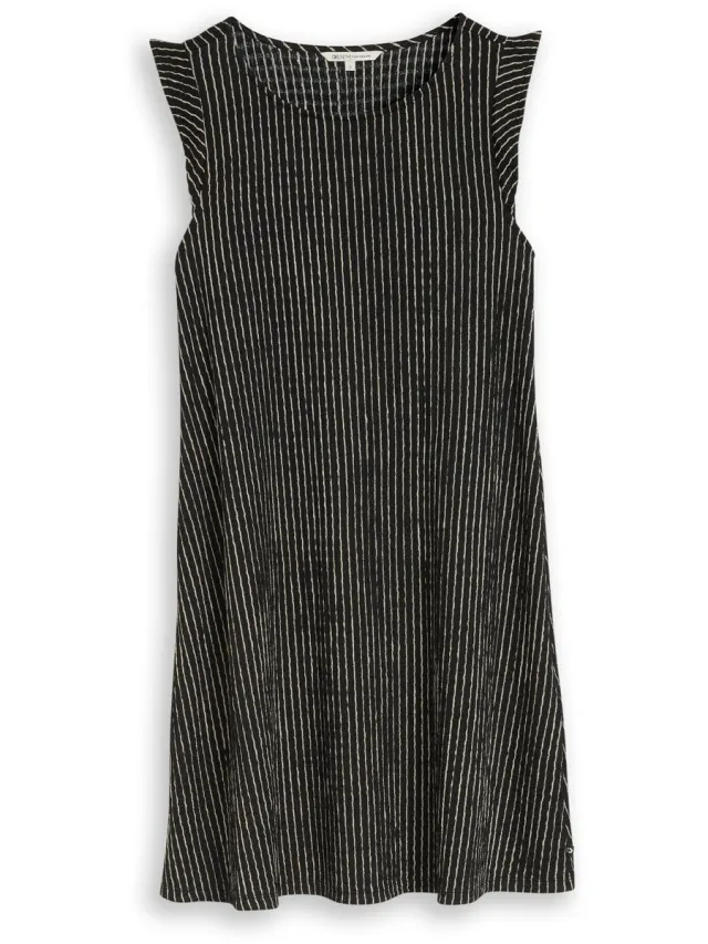 Tom Tailor Denim - Crinkle mini-jurk met volantmouwen - black beige stripe