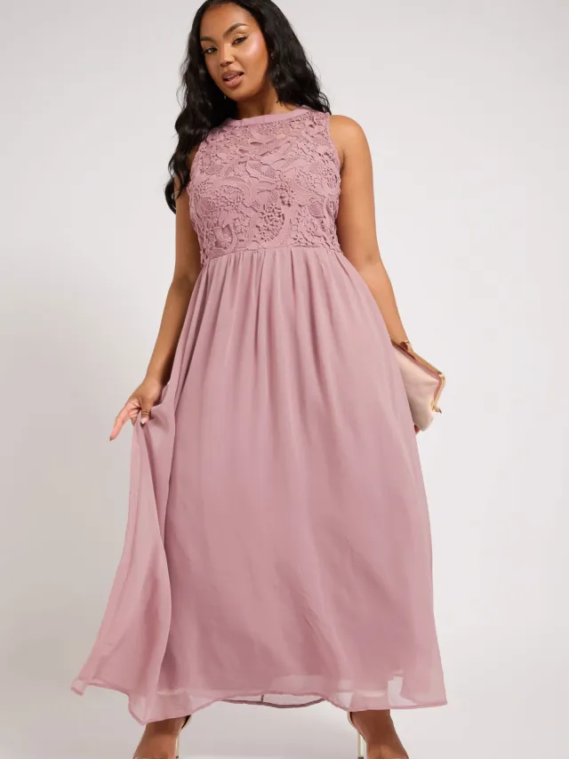 Yours London Lange Bruidsmeisjesjurk Met Bloemenkant In Roze Pink