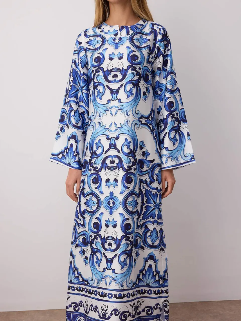 Trendyol Modest Dames Blauw Etnisch patroon Maxi Lang Stijlvol/Avond Recht Modest Avond Jurken, foto 2