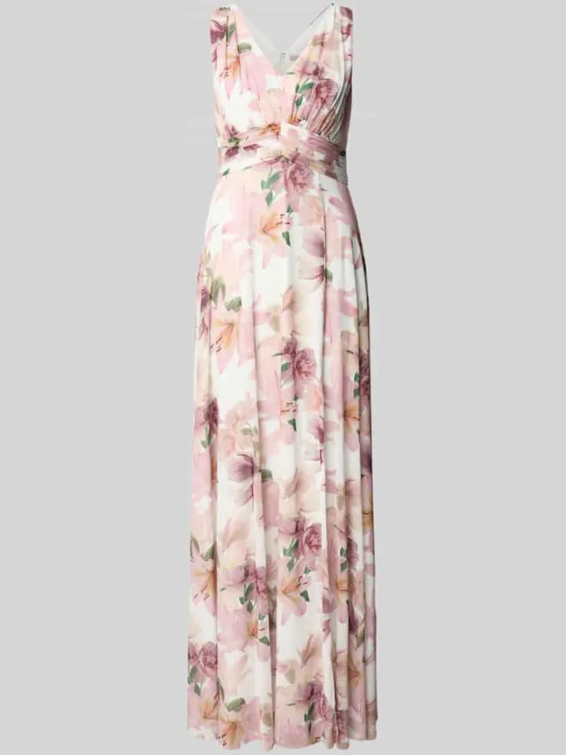 Christian Berg Cocktail maxi-jurk met V-hals en loopsplit roze gemêleerd, foto 2