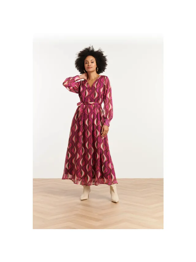 Smashed Lemon 25773 – chiffon maxi jurk met lurex detail Veelkleurig