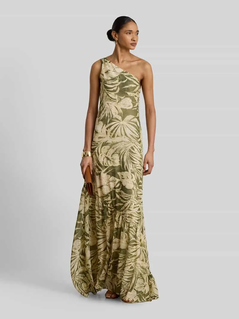 Lauren Ralph Lauren One Shoulder avondjurk met volants Olijfgroen