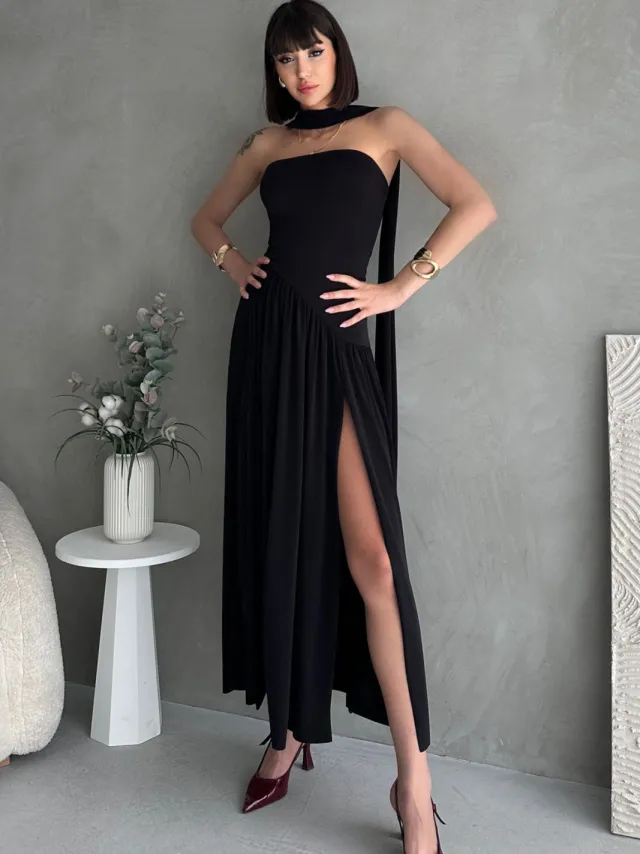 Trendyol TRENDYOLMİLLA Dames Zwart Effen Maxi Mouwloos Stijlvol/Avond Skater Jurken