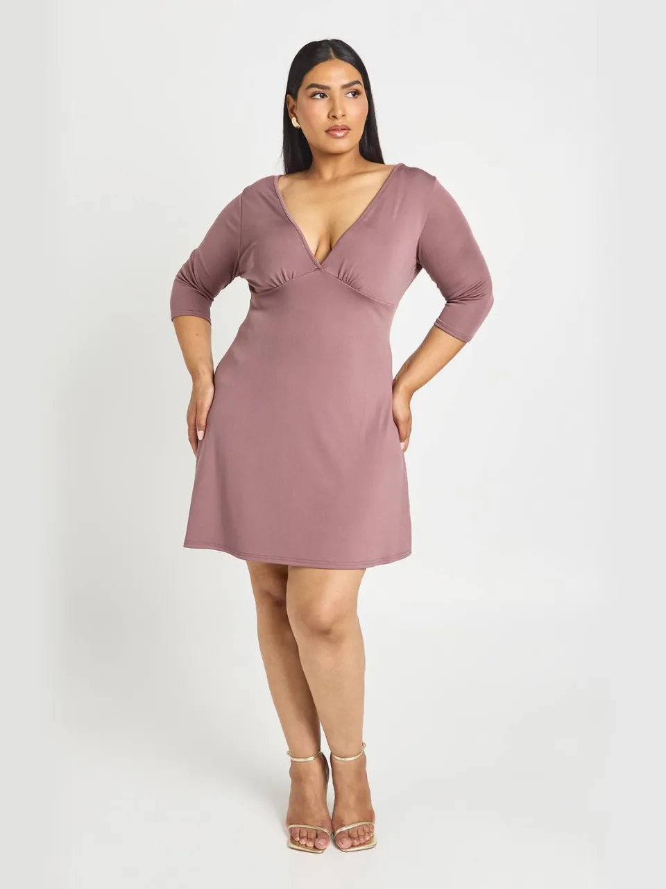 boohoo Dames Plus 3/4 V-hals Shift Jurk druif, foto 2