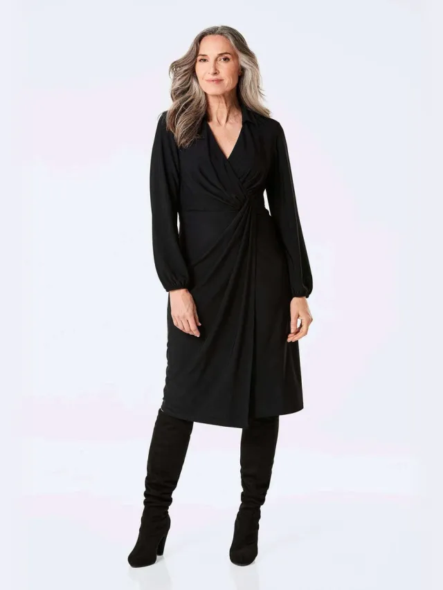 GOLDNER Wikkeltop Elegante jerseyjurk met V-hals zwart