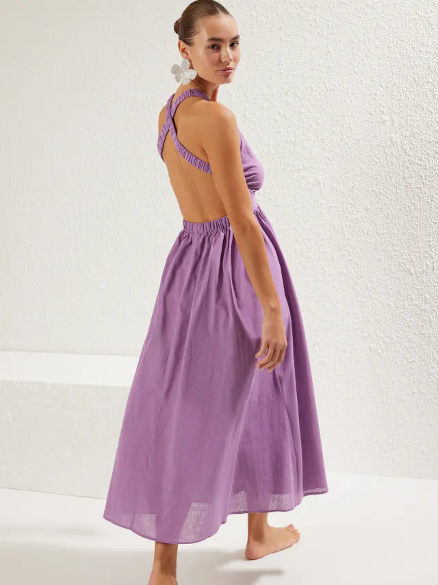 Trendyol TRENDYOLMİLLA Dames Paars Effen Maxi Mouwloos Strandkleding Skater Strandjurken, foto 2