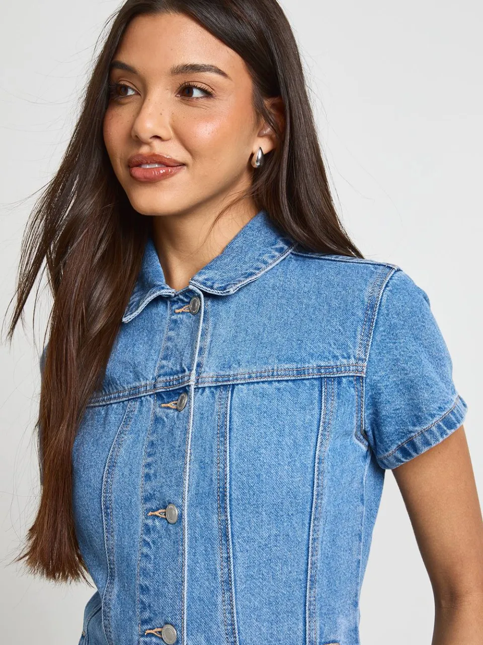 boohoo Dames Western Denim Korte Mouwen Mini Jurk, foto 4