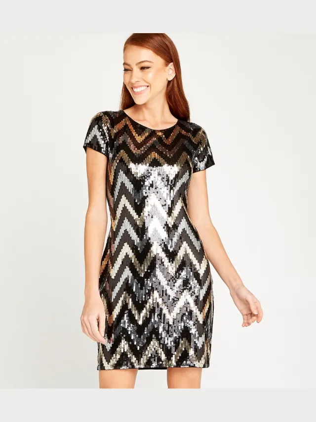 Apricot Mini-jurk met chevronpailletten Zwart
