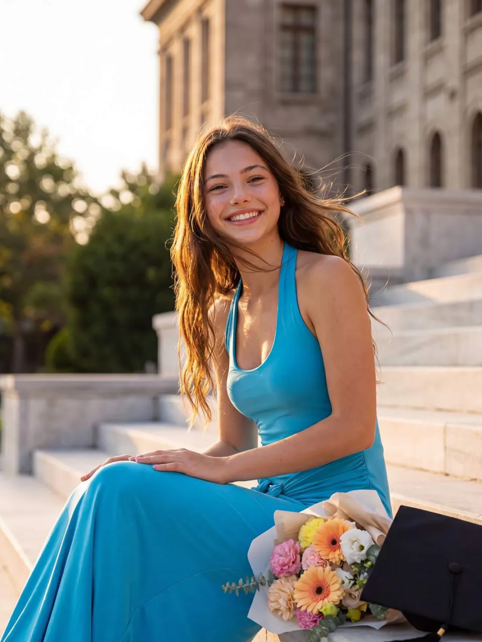Trendyol TRENDYOLMİLLA Dames Blauw Effen Maxi Mouwloos A-lijn Avond & Gala Jurk, foto 2