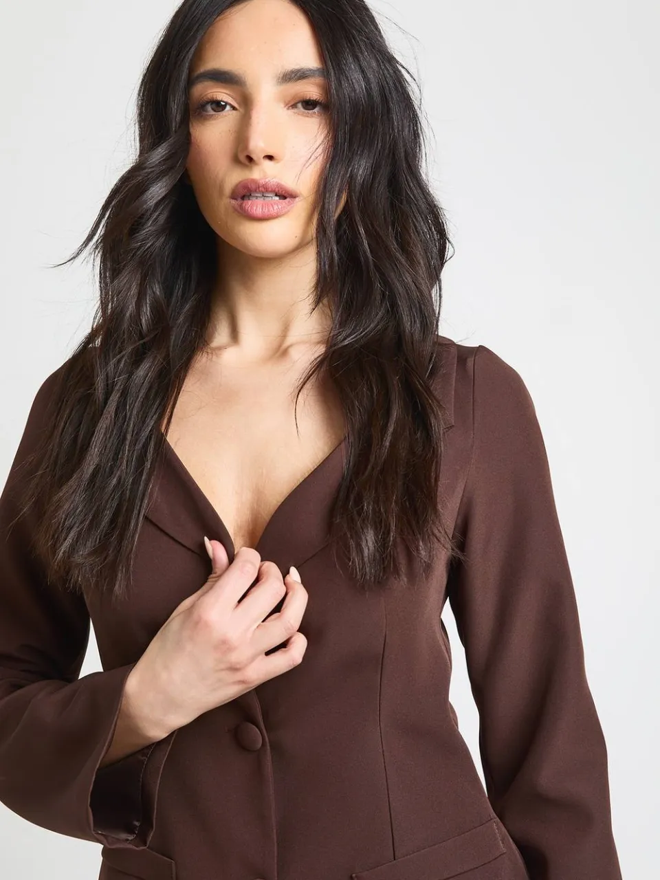 boohoo Dames Bardot Getailleerde Blazer Jurk espresso, foto 4