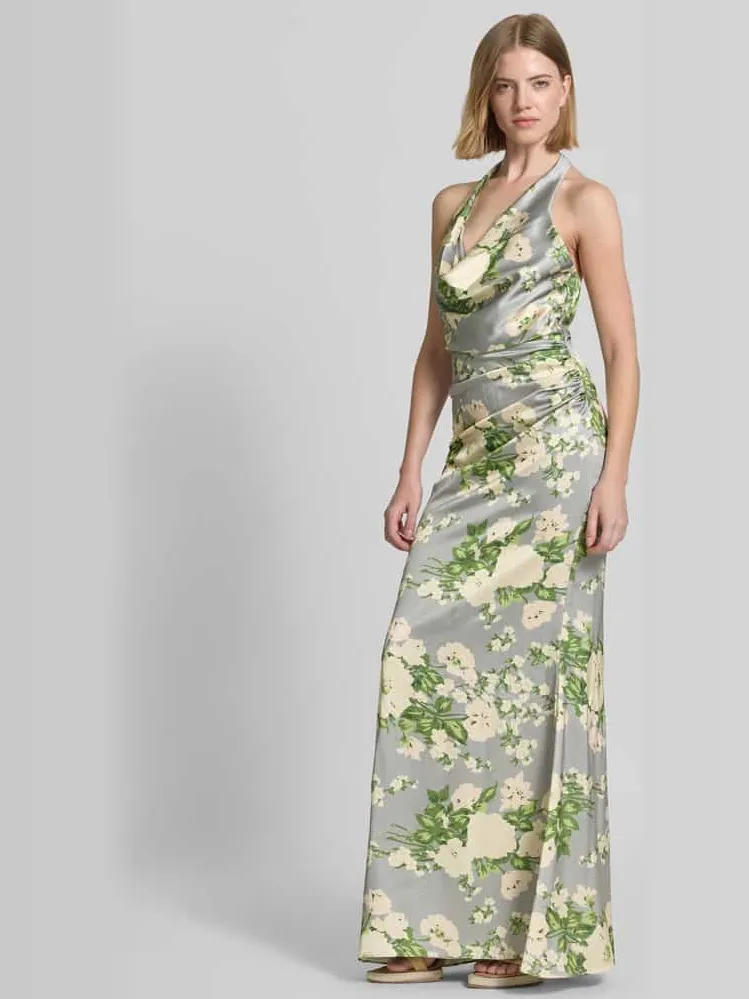 Mascara Avondjurk met all-over bloemenmotief rietgroen, foto 3