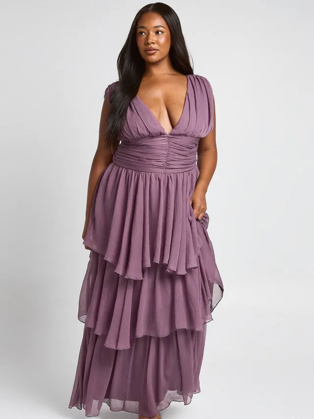 boohoo Dames Plus Ruches V-hals Maxi Jurk Roos