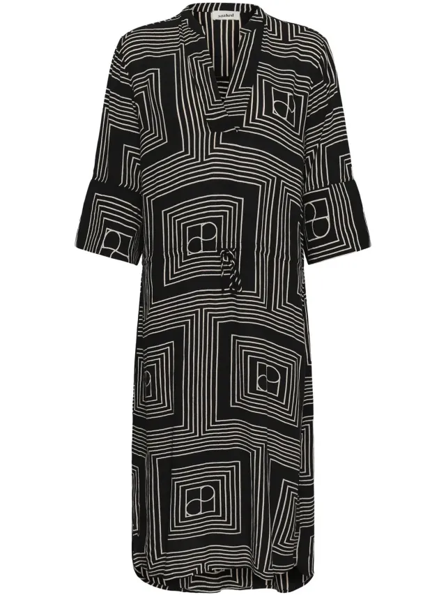 SOAKED IN LUXURY Jurk met opdruk voor dames Soaked in Luxury SLZaya Aria black monogram with oatmeal