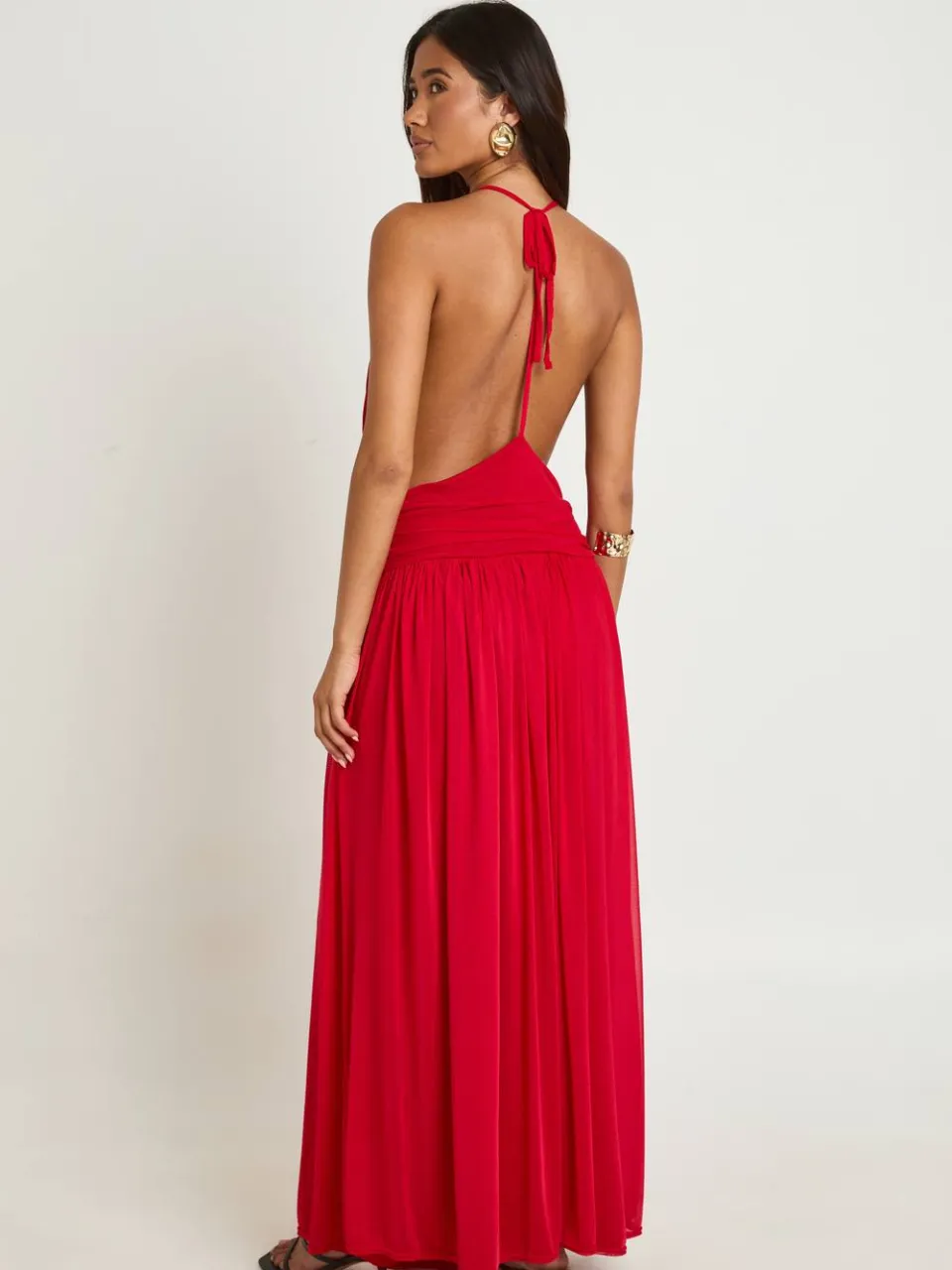 boohoo Dames Maxi-jurk Met Hoge Halslijn, Verlaagde Taille En Open Rug rood, foto 2