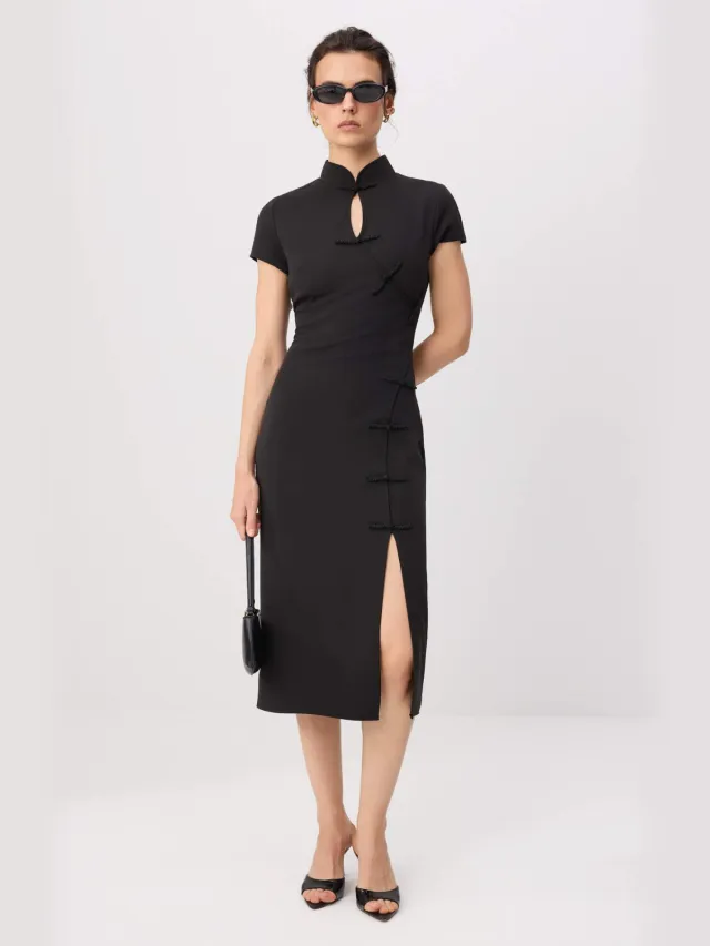 Trendyol TRENDYOLMİLLA Dames Zwart Effen Midi Kort Bodycon Jurken