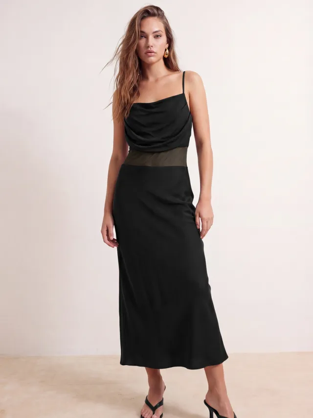 Trendyol TRENDYOLMİLLA Dames Zwart Effen Maxi Mouwloos Zeemeermin Avond & Gala Jurk