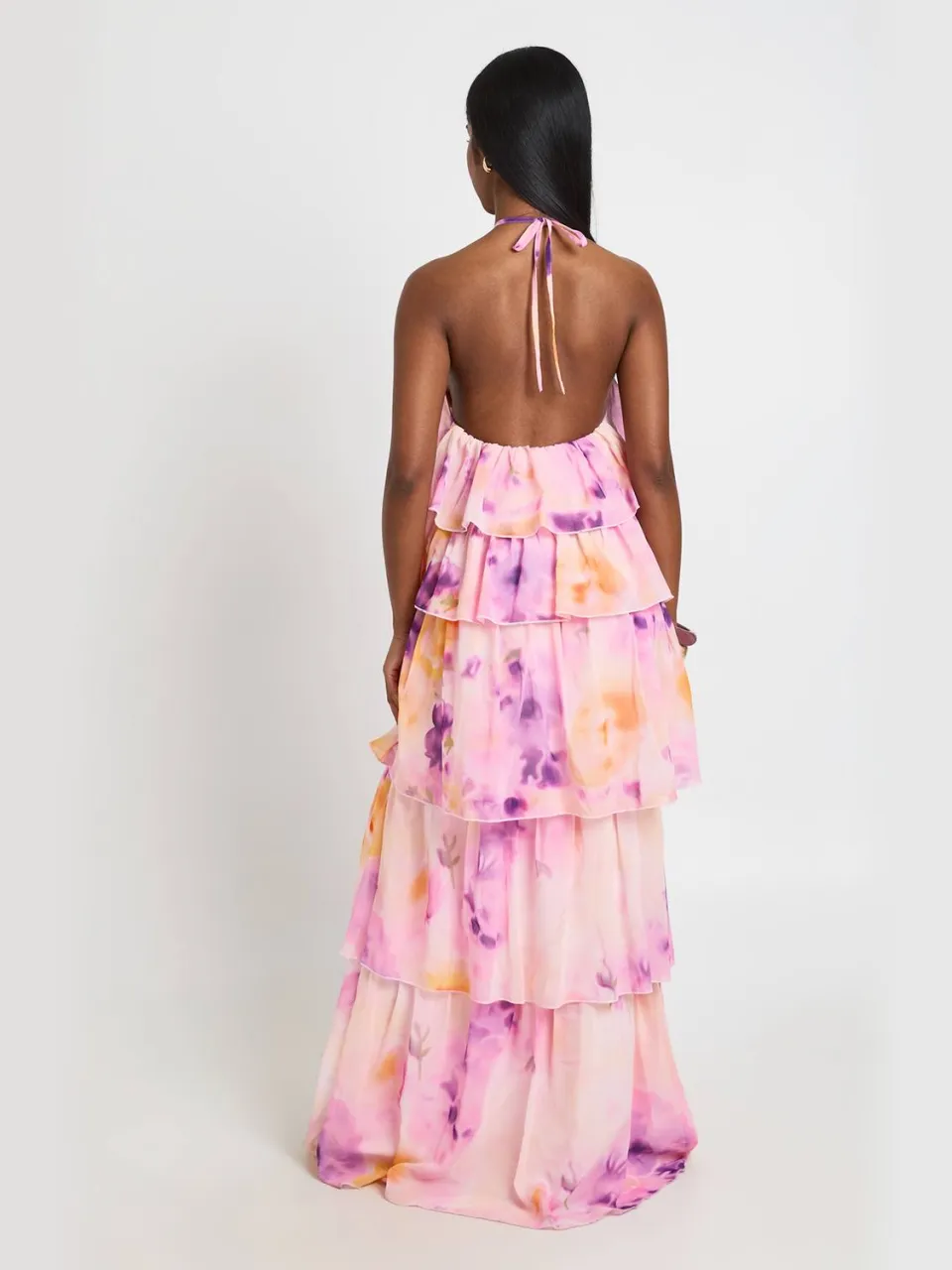 boohoo Dames Chiffon Gebloemde Gelaagde Halter Maxi Jurk roze, foto 2
