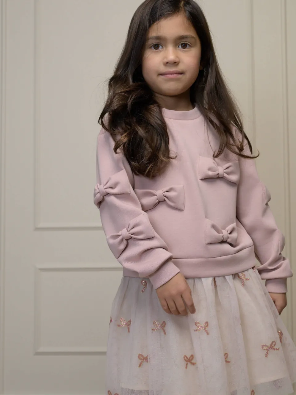 Le Chic korte jurk met tule en print roze