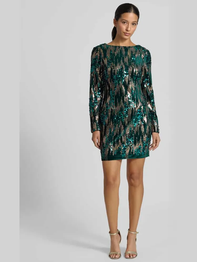 Apricot Slim Fit mini-jurk met all-over pailletten olijfgroen, foto 3