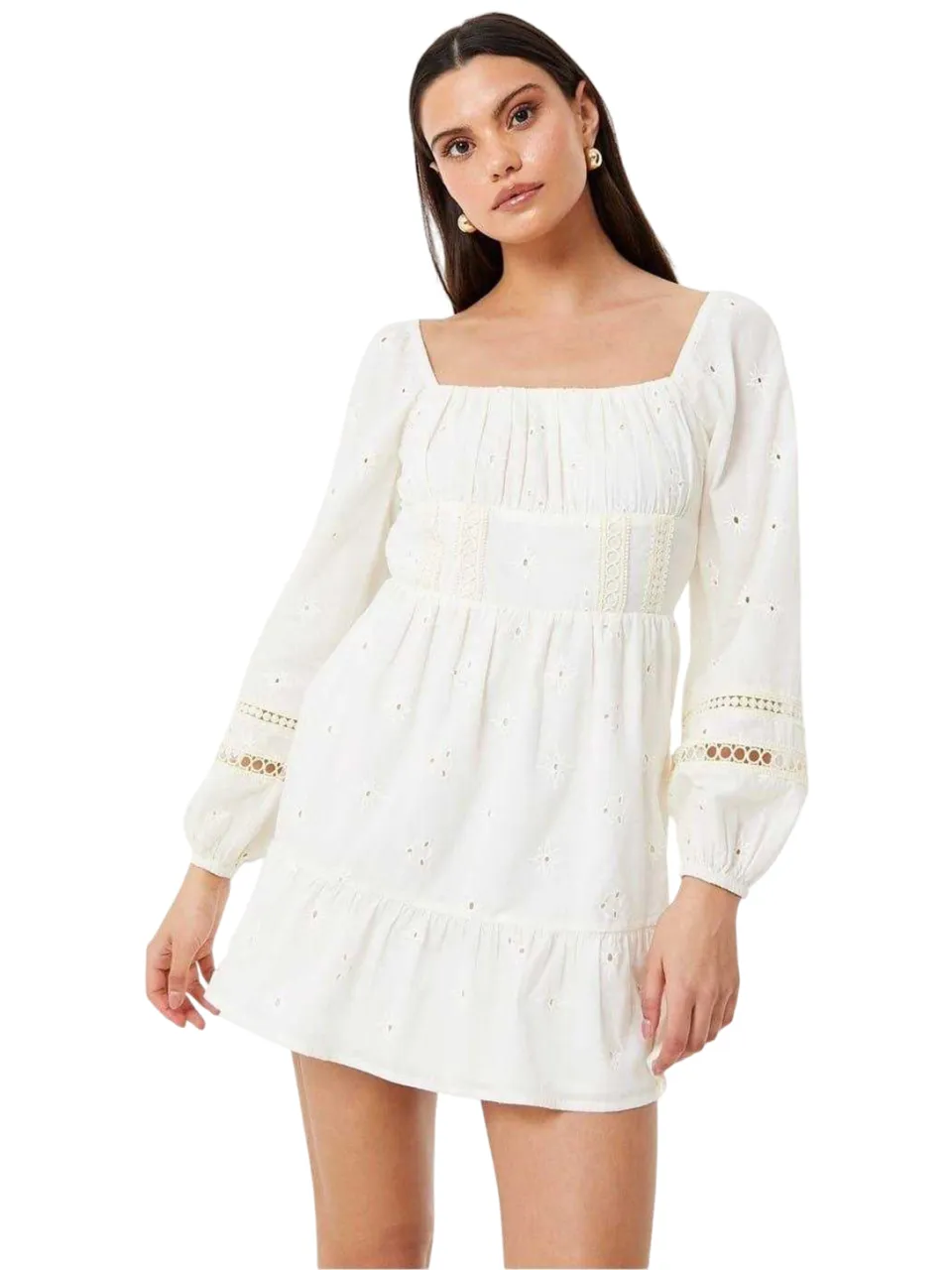 Jack Wills Boho-mini-jurk met borduurwerk en lange mouwen voor dames (Vintage Wit), foto 2