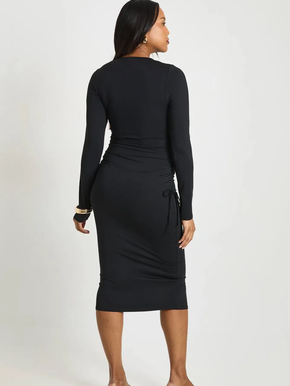 boohoo Dames Zwangerschaps Midi-jurk Met Gerimpelde Zijkant zwart, foto 2