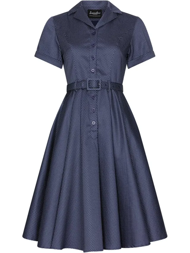 Succubus Clothing Lucy Polkadot 50's Swing Jurk Navy